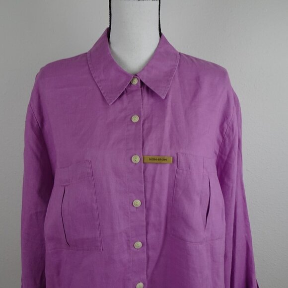 Investments Linen Blouse Top Women's 22W Purple Roll Tab Sleeves - Picture 2 of 8